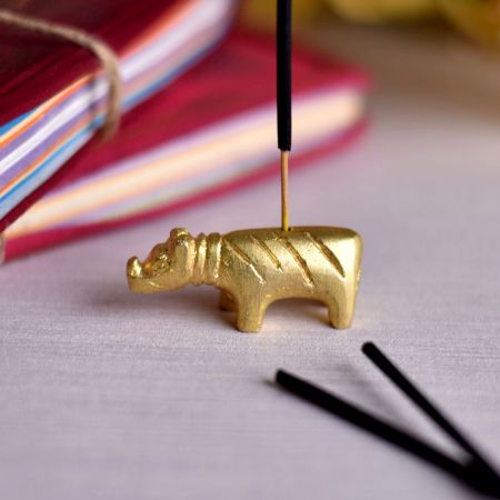 Golden Brass Hippo Incense Stick Holder